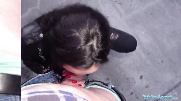 Public Agent Monica Brown has her tight Russian pussy fucked outdoors