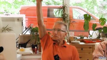 Sexy teen waitress is gangbanged by a group of grandpas at the office