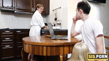 SISPORN. Slim belle copulates with her naughty stepbrother after dinner