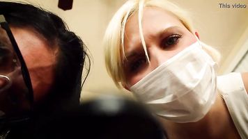 POV Double handjob Alexis Rain and Fifi Foxx dental assistants mask and gloves